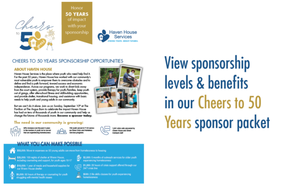 View sponsorship levels and benefits in our Cheers to 50 years sponsor packet